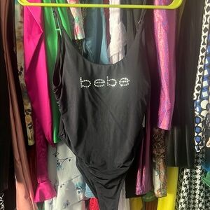 Bebe Black Rhinestone Logo Bodysuit